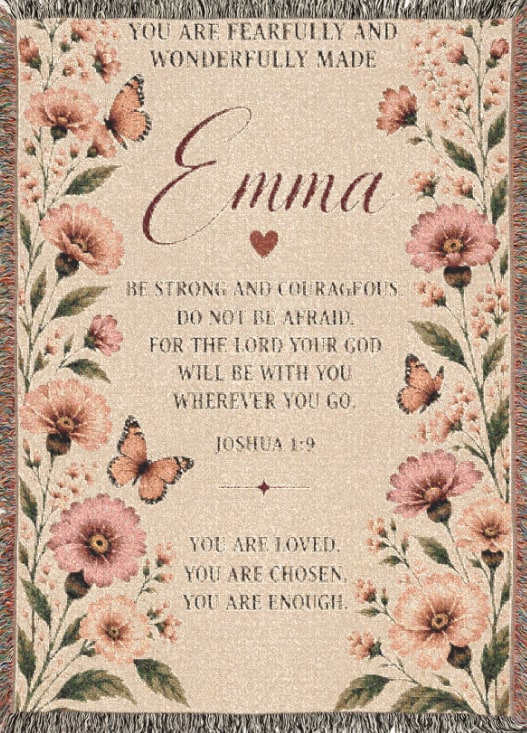 Personalized Name Floral Scripture Blanket - Joshua 1:9