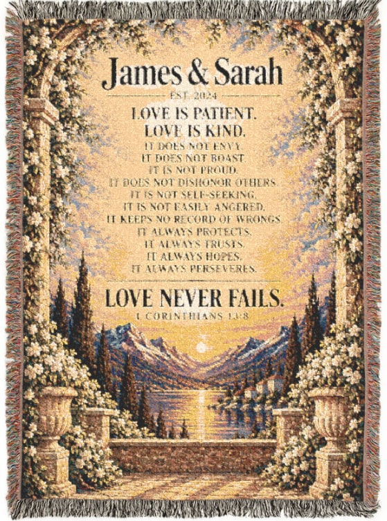 1 Corinthians 13 Personalized Couple Woven Blanket