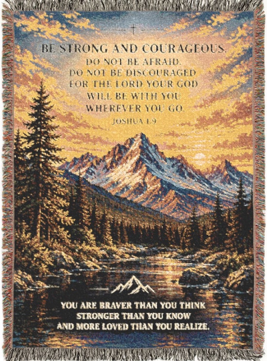 Strong and Courageous Woven Scripture Blanket - Joshua 1:9