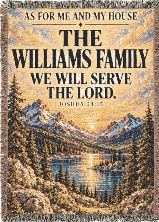 Joshua 24:15 Personalized Family Name Woven Blanket